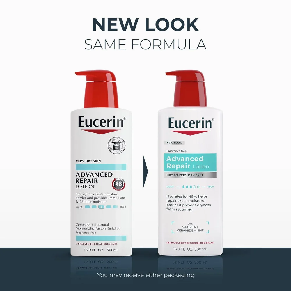 Eucerin Advanced Repair Lotion 16.9 fl oz review: a pump lotion with a clearly stated AHA precaution